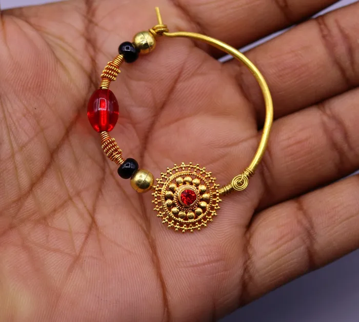 TRIBAL ORNAMENTS Rings Vintage handmade 20kt yellow gold fabulous queen jodha nath nose ring indian tribal wedding jewelry for looking queen bridal jewelry TRIBAL ORNAMENTS Rings Vintage handmade 20kt yellow gold fabulous queen jodha nath nose ring indian tribal wedding jewelry for looking queen bridal jewelry