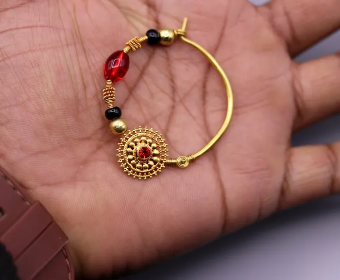 TRIBAL ORNAMENTS Rings Vintage handmade 20kt yellow gold fabulous queen jodha nath nose ring indian tribal wedding jewelry for looking queen bridal jewelry TRIBAL ORNAMENTS Rings Vintage handmade 20kt yellow gold fabulous queen jodha nath nose ring indian tribal wedding jewelry for looking queen bridal jewelry