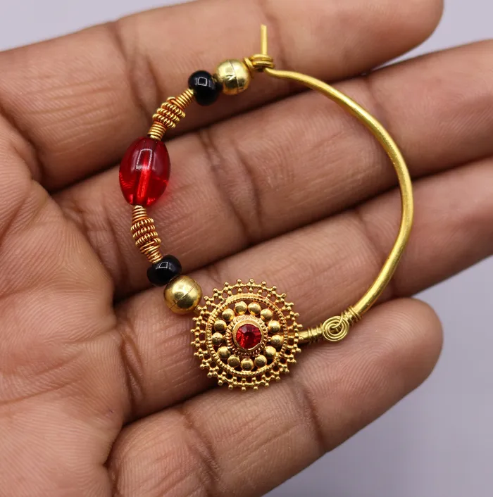 TRIBAL ORNAMENTS Rings Vintage handmade 20kt yellow gold fabulous queen jodha nath nose ring indian tribal wedding jewelry for looking queen bridal jewelry TRIBAL ORNAMENTS Rings Vintage handmade 20kt yellow gold fabulous queen jodha nath nose ring indian tribal wedding jewelry for looking queen bridal jewelry