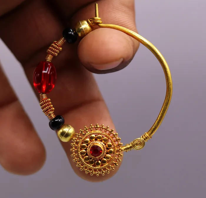 TRIBAL ORNAMENTS Rings Vintage handmade 20kt yellow gold fabulous queen jodha nath nose ring indian tribal wedding jewelry for looking queen bridal jewelry TRIBAL ORNAMENTS Rings Vintage handmade 20kt yellow gold fabulous queen jodha nath nose ring indian tribal wedding jewelry for looking queen bridal jewelry