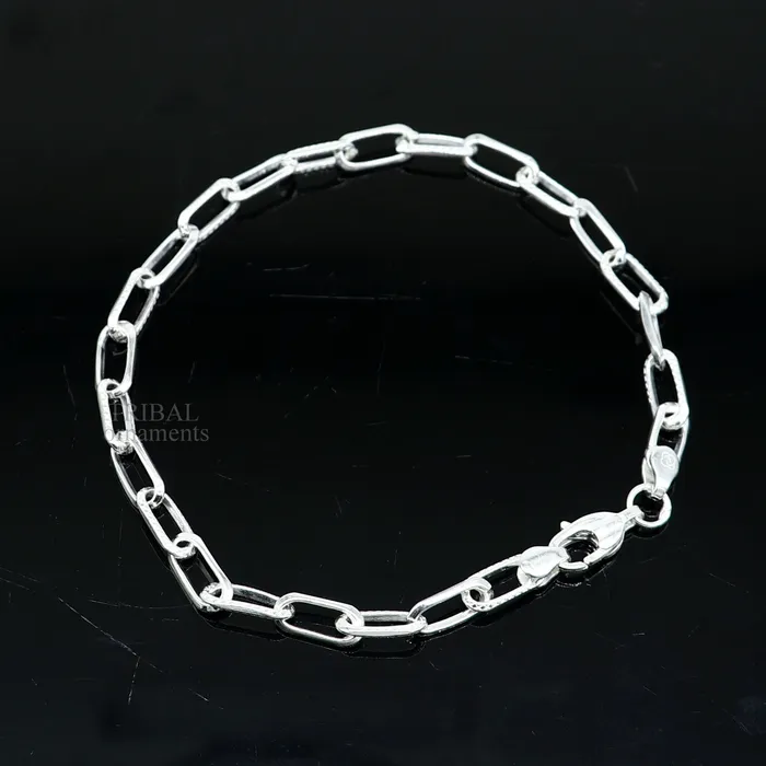 TRIBAL ORNAMENTS Solid 4mm 925 sterling silver handmade Bracelet Dainty Silver Bracelet Chain Bracelet Minimal Jewelry Gift For unisex couple nsbr508 Bracelets
