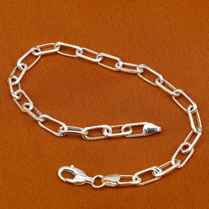 TRIBAL ORNAMENTS Solid 4mm 925 sterling silver handmade Bracelet Dainty Silver Bracelet Chain Bracelet Minimal Jewelry Gift For unisex couple nsbr508 Bracelets