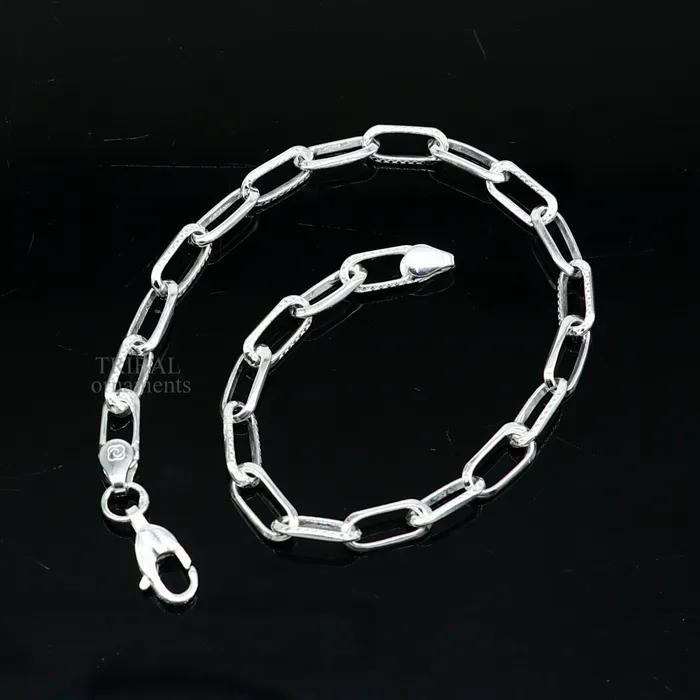 TRIBAL ORNAMENTS Solid 4mm 925 sterling silver handmade Bracelet Dainty Silver Bracelet Chain Bracelet Minimal Jewelry Gift For unisex couple nsbr508 Bracelets