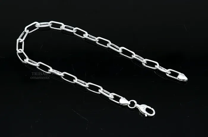 TRIBAL ORNAMENTS Solid 4mm 925 sterling silver handmade Bracelet Dainty Silver Bracelet Chain Bracelet Minimal Jewelry Gift For unisex couple nsbr508 Bracelets