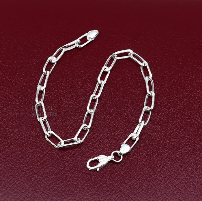 TRIBAL ORNAMENTS Solid 4mm 925 sterling silver handmade Bracelet Dainty Silver Bracelet Chain Bracelet Minimal Jewelry Gift For unisex couple nsbr508 Bracelets