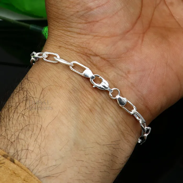 TRIBAL ORNAMENTS Solid 4mm 925 sterling silver handmade Bracelet Dainty Silver Bracelet Chain Bracelet Minimal Jewelry Gift For unisex couple nsbr508 Bracelets