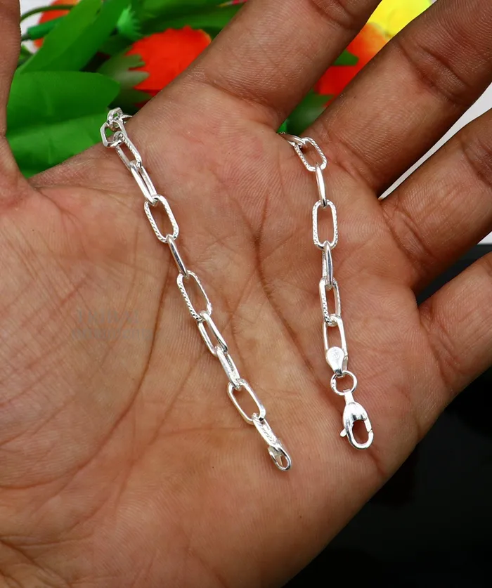 TRIBAL ORNAMENTS Solid 4mm 925 sterling silver handmade Bracelet Dainty Silver Bracelet Chain Bracelet Minimal Jewelry Gift For unisex couple nsbr508 Bracelets