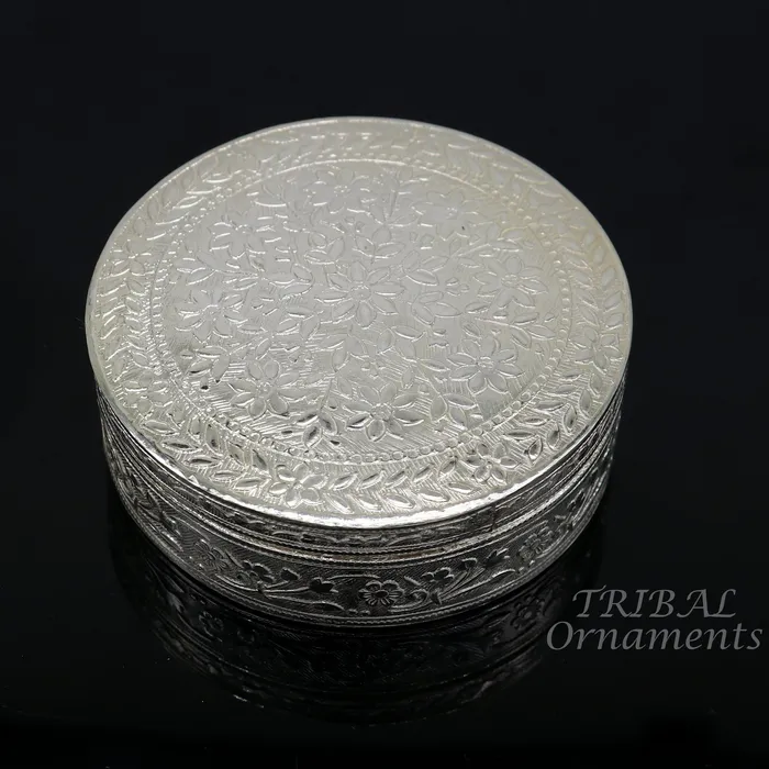TRIBALORNAMENT 31inches Vintage antique design 925 silver handmade trinket box brides powder box or dry fruit box for royal luxury gifting ideas stb404 Necklaces