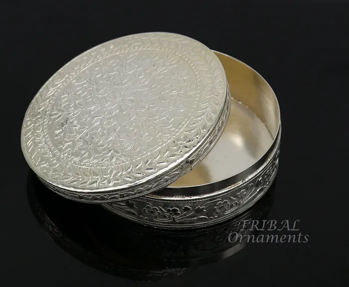 TRIBALORNAMENT 31inches Vintage antique design 925 silver handmade trinket box brides powder box or dry fruit box for royal luxury gifting ideas stb404 Necklaces