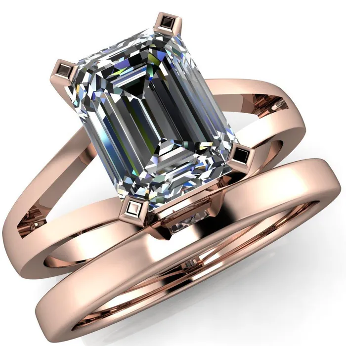 Versailles Emerald Center Stone Split Shank Under Bezel 4 Prong Ring Fire Brilliance Rings