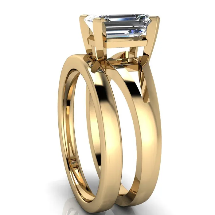Versailles Emerald Center Stone Split Shank Under Bezel 4 Prong Ring Fire Brilliance Rings
