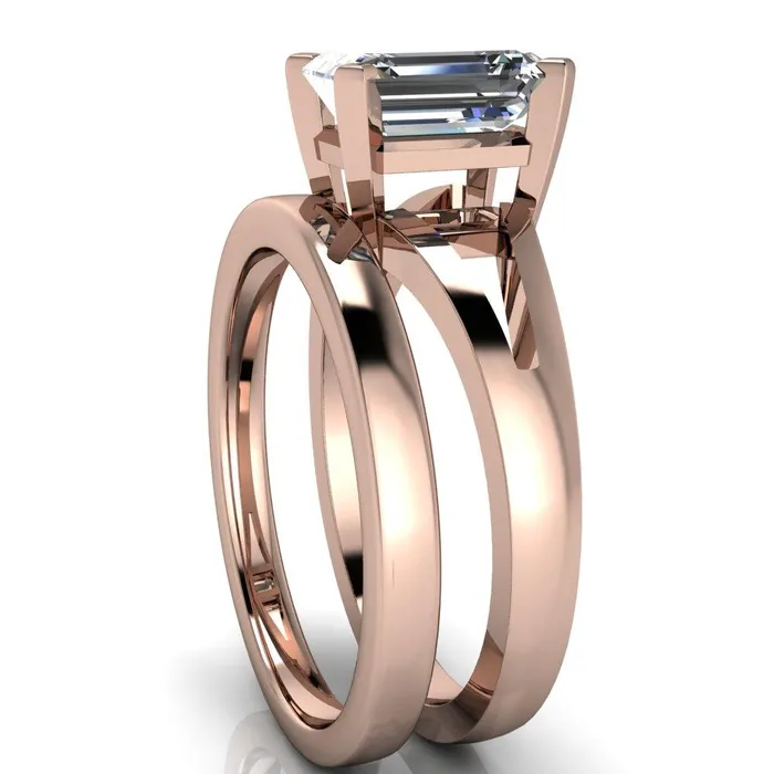 Versailles Emerald Center Stone Split Shank Under Bezel 4 Prong Ring Fire Brilliance Rings