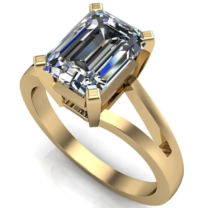 Versailles Emerald Center Stone Split Shank Under Bezel 4 Prong Ring Fire Brilliance Rings