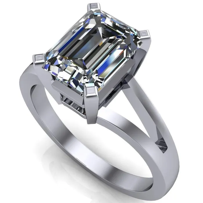 Versailles Emerald Center Stone Split Shank Under Bezel 4 Prong Ring Fire Brilliance Rings