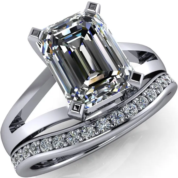 Versailles Emerald Center Stone Split Shank Under Bezel 4 Prong Ring Fire Brilliance Rings