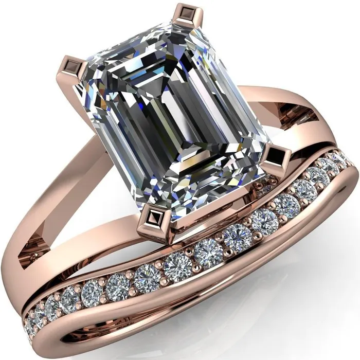 Versailles Emerald Center Stone Split Shank Under Bezel 4 Prong Ring Fire Brilliance Rings