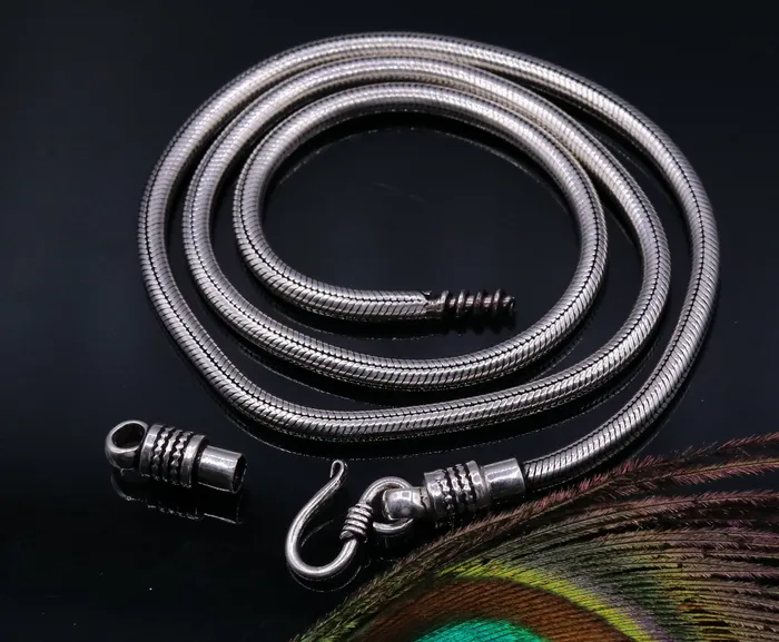 Vintage style 925 sterling silver 28 inch handmade flexible snake chain screw chain amazing antique chain necklace jewelry ch33 TRIBAL ORNAMENTS Necklaces