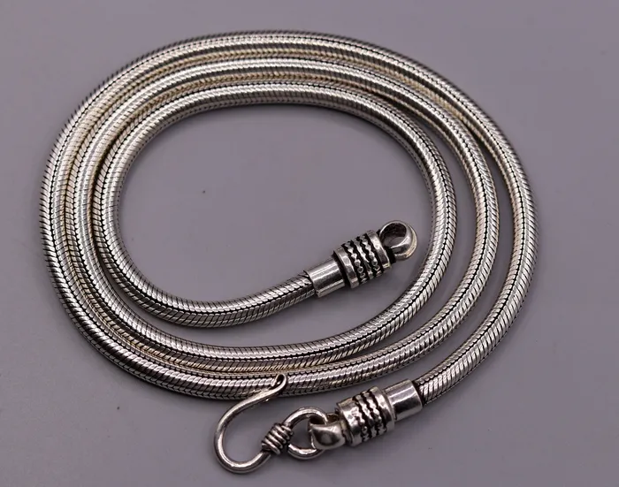 Vintage style 925 sterling silver 28 inch handmade flexible snake chain screw chain amazing antique chain necklace jewelry ch33 TRIBAL ORNAMENTS Necklaces