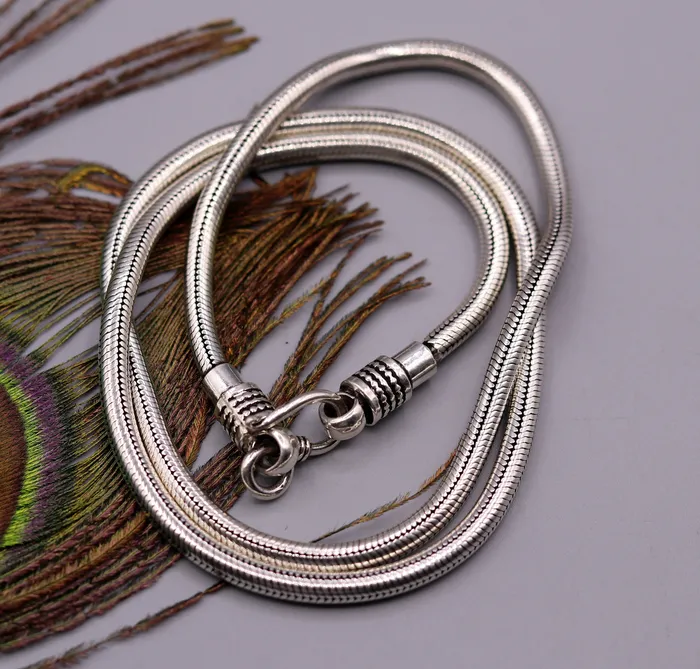 Vintage style 925 sterling silver 28 inch handmade flexible snake chain screw chain amazing antique chain necklace jewelry ch33 TRIBAL ORNAMENTS Necklaces