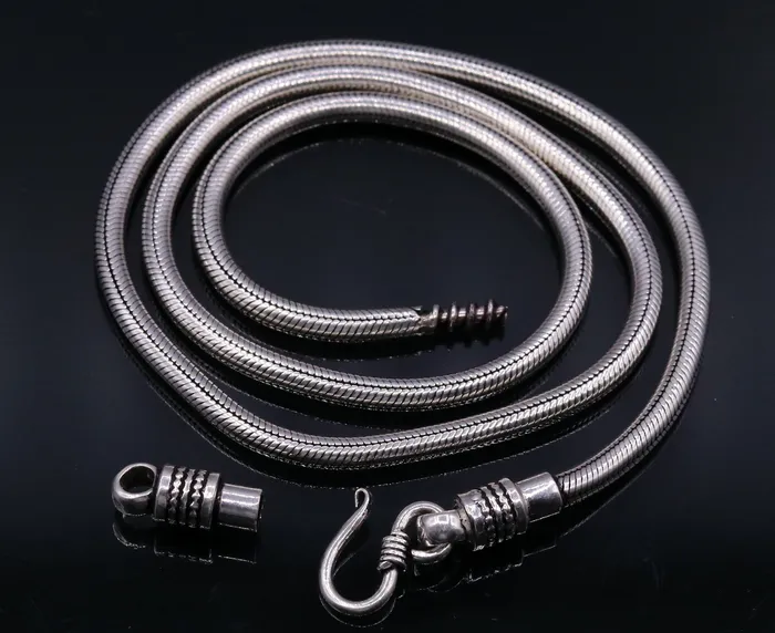 Vintage style 925 sterling silver 28 inch handmade flexible snake chain screw chain amazing antique chain necklace jewelry ch33 TRIBAL ORNAMENTS Necklaces