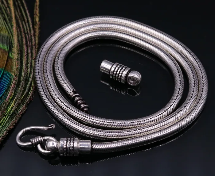 Vintage style 925 sterling silver 28 inch handmade flexible snake chain screw chain amazing antique chain necklace jewelry ch33 TRIBAL ORNAMENTS Necklaces