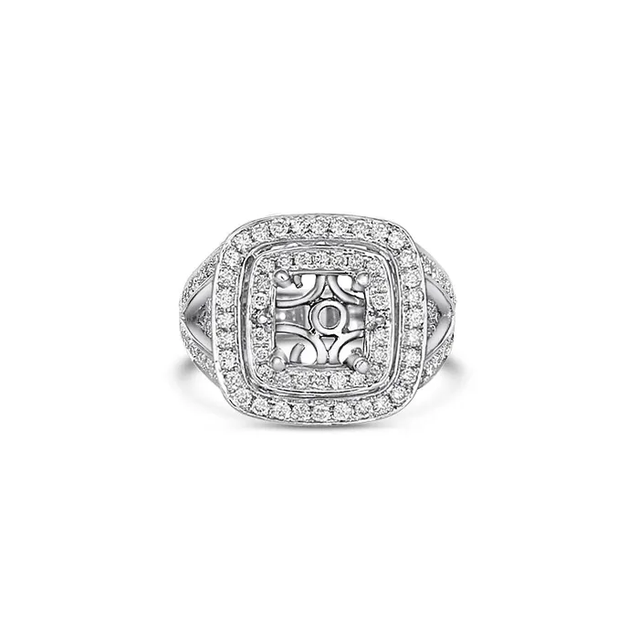 14K White Gold Double Cushion Semi Mount Diamond Ring Engagement Collections Rings 14K White Gold Double Cushion Semi Mount Diamond Ring Engagement Collections Rings