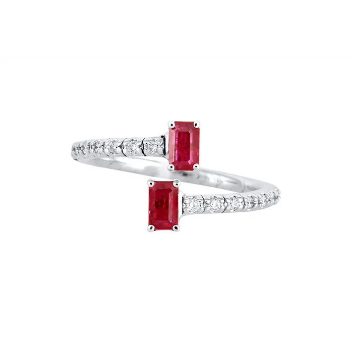 14K White Gold Flexible Split Diamond Ring with 14K Yellow Gold Baguette Ruby Ends Meierotto Jewelers Rings 14K White Gold Flexible Split Diamond Ring with 14K Yellow Gold Baguette Ruby Ends Meierotto Jewelers Rings