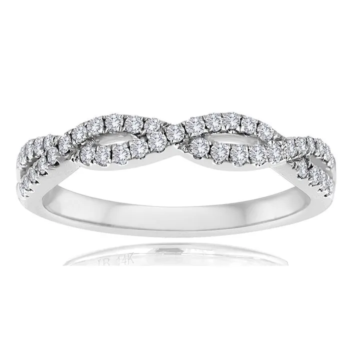 14K White Gold Pave Diamond Twist Band Wedding Bands Rings
