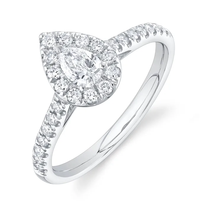 14K White Gold Pear Diamond Mounted Ring with Halo Engagement Collections Rings 14K White Gold Pear Diamond Mounted Ring with Halo Engagement Collections Rings