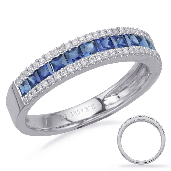 14K White Gold Sapphire Band with Diamond Edges Meierotto Jewelers Rings 14K White Gold Sapphire Band with Diamond Edges Meierotto Jewelers Rings