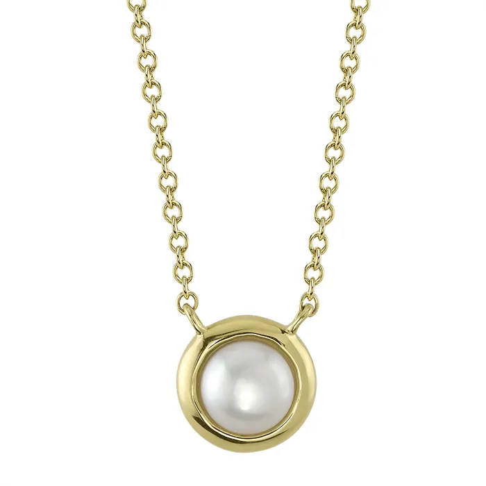 14K Yellow Gold Bezel Set Cultured Pearl Necklace Meierotto Jewelers Necklaces 14K Yellow Gold Bezel Set Cultured Pearl Necklace Meierotto Jewelers Necklaces
