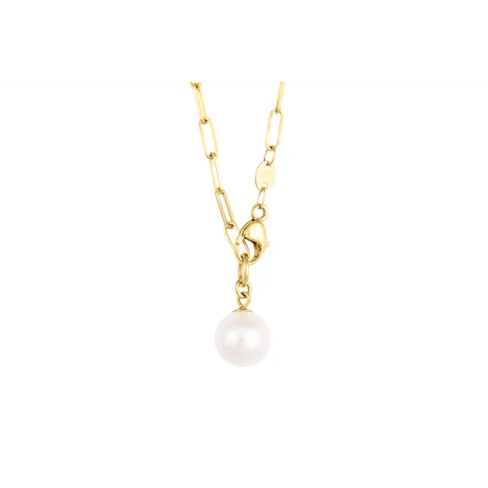 14K Yellow Gold Paperclip Chain Necklace with Single Cultured Freshwater Pearl Meierotto Jewelers Necklaces 14K Yellow Gold Paperclip Chain Necklace with Single Cultured Freshwater Pearl Meierotto Jewelers Necklaces