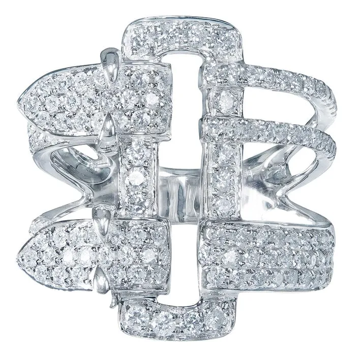 18K White Gold Diamond Contemporary Buckle Ring CJ Charles Jewelers Rings