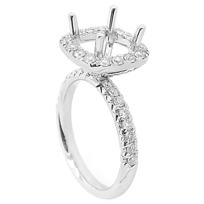 18K White Gold Semi Mount Cushion Halo Engagement Collections PreStyled Sets 18K White Gold Semi Mount Cushion Halo Engagement Collections PreStyled Sets