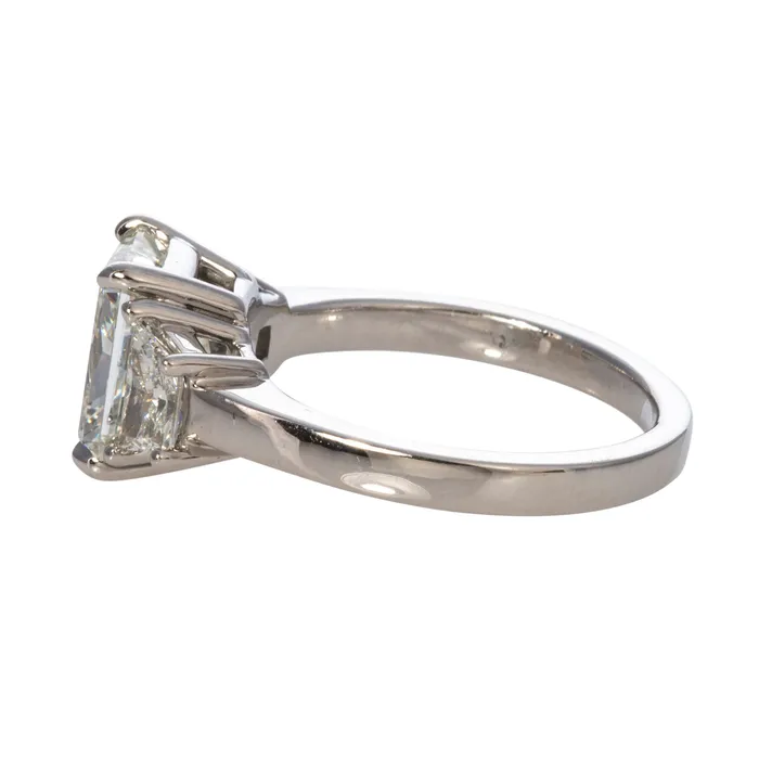 3ct Radiant Center 71ct Trapezoid Side Diamond ThreeStone Platinum Ring Croghans Rings