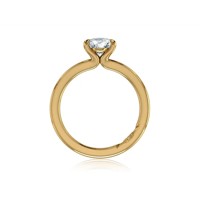 AJaffe 14K Yellow Gold Solitaire Ring Oval Head with Diamond Quilt Shank A Jaffe Rings AJaffe 14K Yellow Gold Solitaire Ring Oval Head with Diamond Quilt Shank A Jaffe Rings