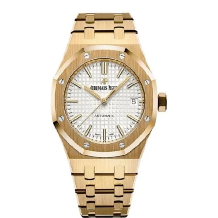 Audemars Piguet Audemars Piguet Royal Oak Selfwinding 37mm Watch Ref 15450BAOO1256BA01 Silver Dial 18K Yellow Gold Bracelet Bracelets