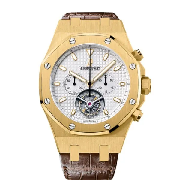 Audemars Piguet Earrings Audemars Piguet Royal Oak Tourbillon Chronograph 44mm Mens Watch Ref 25977BAOOD088CR01 Silver Dial in 18K Yellow Gold Case Brown Alligator Strap Audemars Piguet Earrings Audemars Piguet Royal Oak Tourbillon Chronograph 44mm Mens Watch Ref 25977BAOOD088CR01 Silver Dial in 18K Yellow Gold Case Brown Alligator Strap