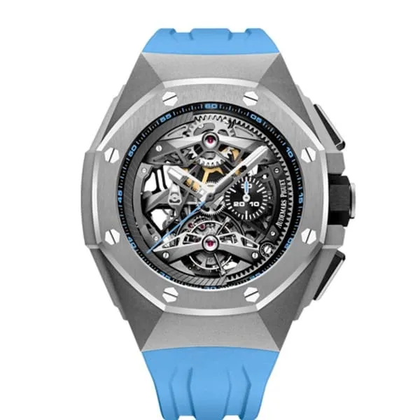 Audemars Piguet Watches Audemars Piguet Royal Oak Concept Tourbillon Chronograph Openworked 44mm Mens Watch Ref 26587TIOOD031CA01 Skeleton Dial in Titanium Case Blue Rubber Strap Audemars Piguet Watches Audemars Piguet Royal Oak Concept Tourbillon Chronograph Openworked 44mm Mens Watch Ref 26587TIOOD031CA01 Skeleton Dial in Titanium Case Blue Rubber Strap