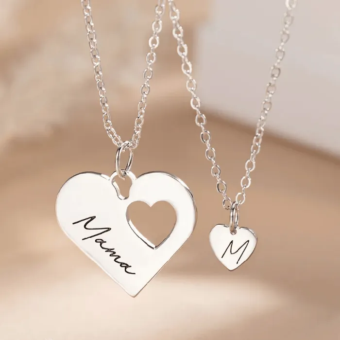 Belbren Necklaces Custom MotherDaughter Heart Necklace Set Handcrafted Mommy and Me Jewelry Perfect Gift for Mothers Day Unique Gifts for Her