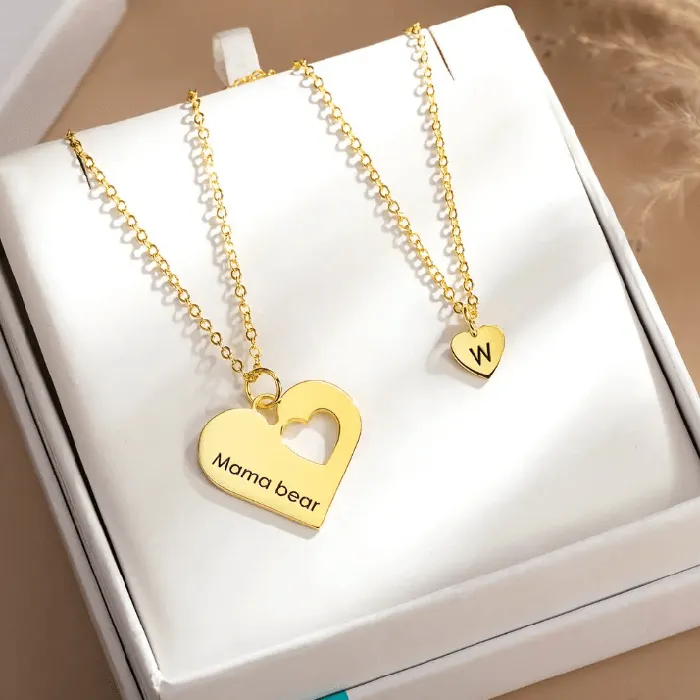 Belbren Necklaces Custom MotherDaughter Heart Necklace Set Handcrafted Mommy and Me Jewelry Perfect Gift for Mothers Day Unique Gifts for Her