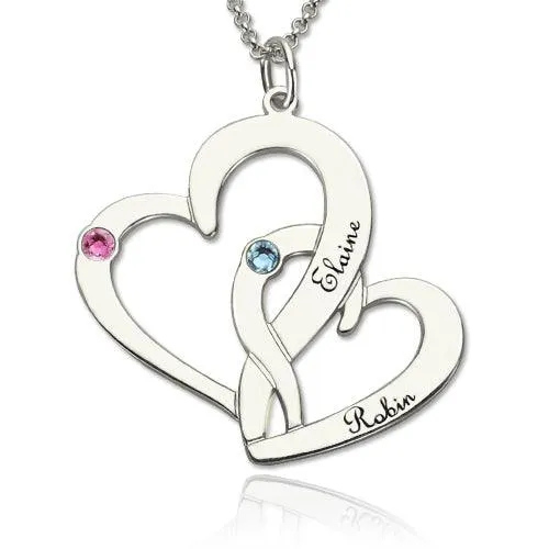Belbren Necklaces Interlocking 2 Open Hearts Necklace with Names Birthstones Belbren Necklaces Interlocking 2 Open Hearts Necklace with Names Birthstones