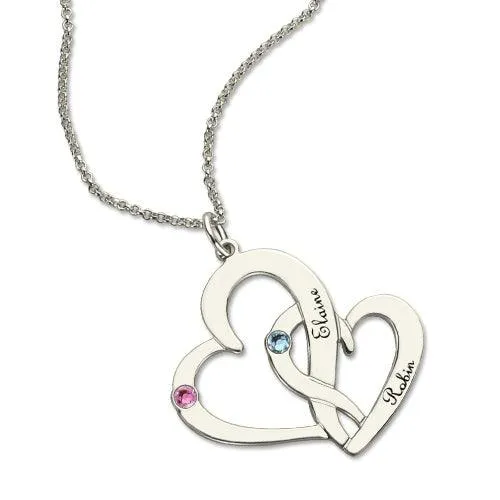 Belbren Necklaces Interlocking 2 Open Hearts Necklace with Names Birthstones