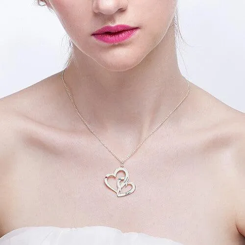 Belbren Necklaces Interlocking 2 Open Hearts Necklace with Names Birthstones