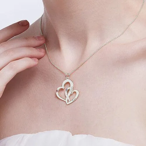 Belbren Necklaces Interlocking 2 Open Hearts Necklace with Names Birthstones