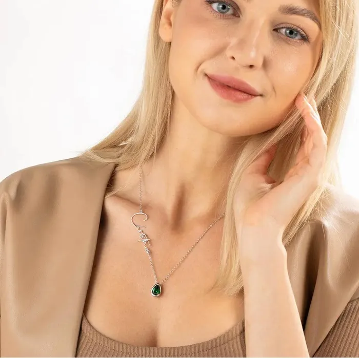Belbren Necklaces Personalized Sideways Name Necklace with Custom Birthstone Engraved Minimalist Jewelry Ideal for Mothers Day Christmas Anniversaries