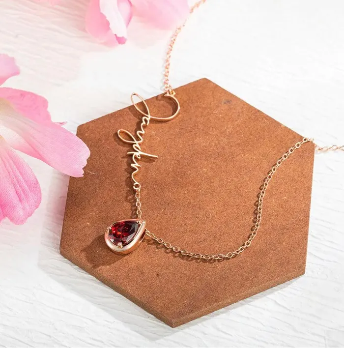 Belbren Necklaces Personalized Sideways Name Necklace with Custom Birthstone Engraved Minimalist Jewelry Ideal for Mothers Day Christmas Anniversaries
