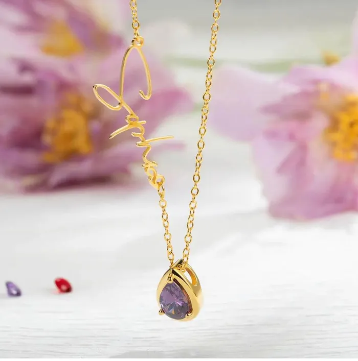 Belbren Necklaces Personalized Sideways Name Necklace with Custom Birthstone Engraved Minimalist Jewelry Ideal for Mothers Day Christmas Anniversaries