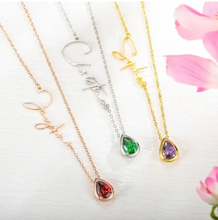 Belbren Necklaces Personalized Sideways Name Necklace with Custom Birthstone Engraved Minimalist Jewelry Ideal for Mothers Day Christmas Anniversaries