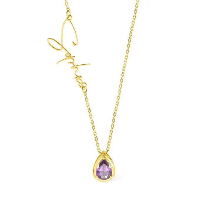 Belbren Necklaces Personalized Sideways Name Necklace with Custom Birthstone Engraved Minimalist Jewelry Ideal for Mothers Day Christmas Anniversaries